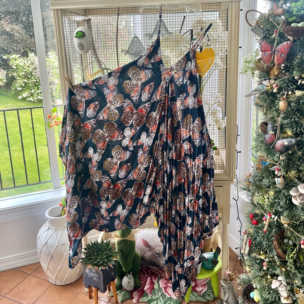 Cost Plus World Market Blue & Orange Butterflies 1 Piece Jumper Romper L/XL